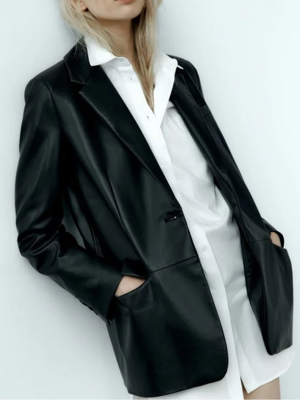 Zara Leather Blazer Jacket - Black